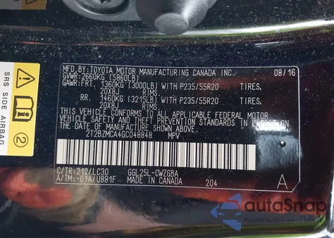 2016 Lexus Rx 350/Base/F Sport z USA, uszkodzony, nr VIN 2T2BZMCA4GC048848